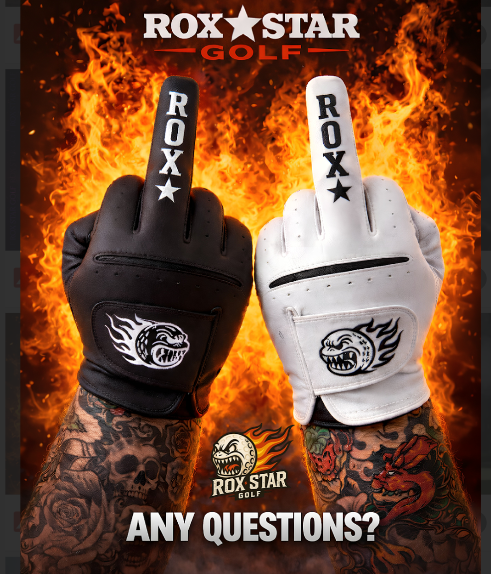 ROX STAR GOLF-BLACK- F-YOU GOLF GLOVES-(RIGHT HAND)