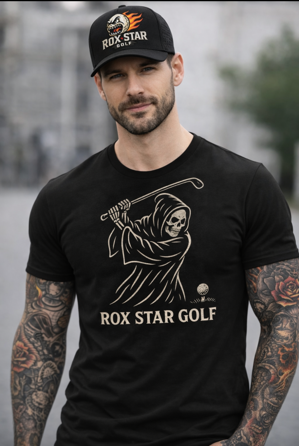 ROX STAR GOLF- SHORT SLEEVE T-SHIRT - GRIM REAPER LOGO- LIMITED STOCK