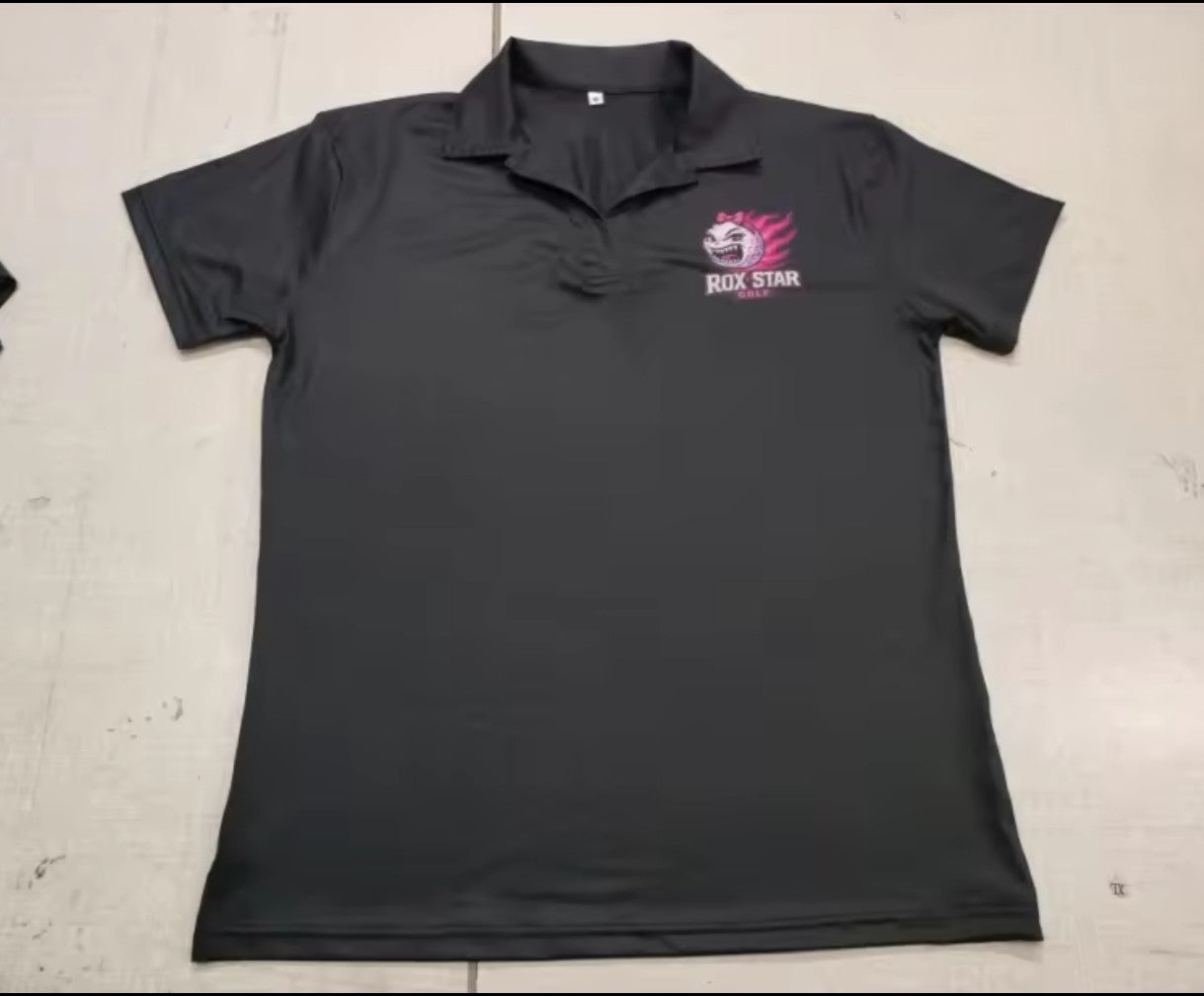 ROX Star Golf – Black Woman's Polo- Girl Power logo-COMING SOON! PRE ORDER NOW!!