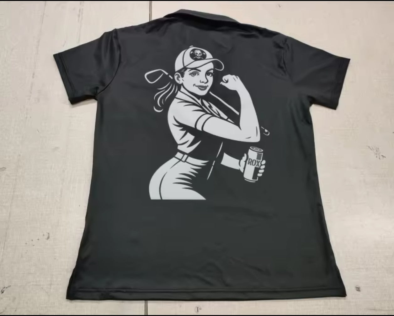 ROX Star Golf – Black Woman's Polo- Girl Power logo-COMING SOON! PRE ORDER NOW!!