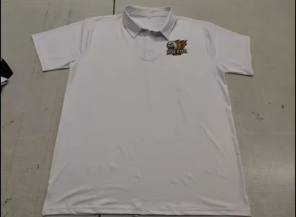 ROX Star Golf Men's White Polo- Skull Ball logo-COMING SOON! PRE ORDER NOW!!