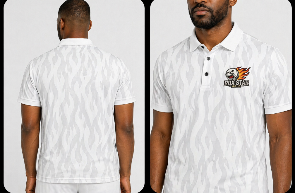 ROX Star White Flame Polo – Men's-COMING SOON! PRE ORDER NOW!!