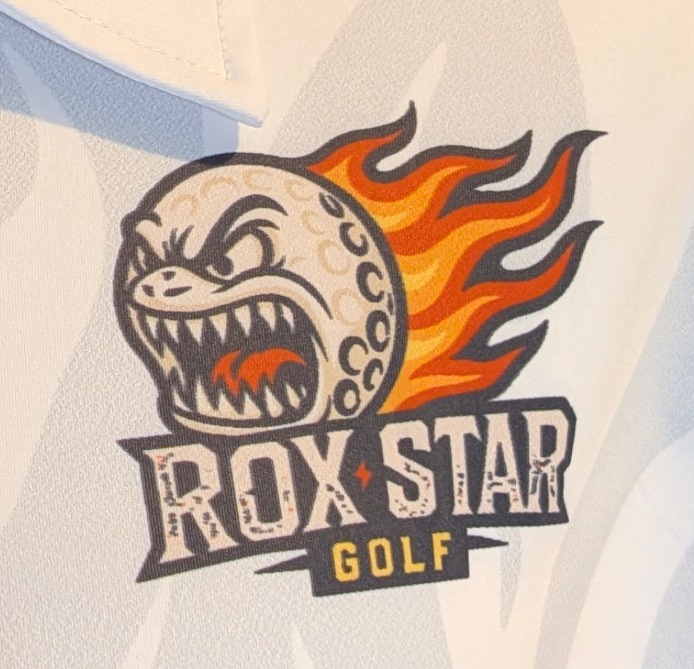 ROX Star Golf Men's White Polo- Skull Ball logo-AVAILABLE NOW!!!