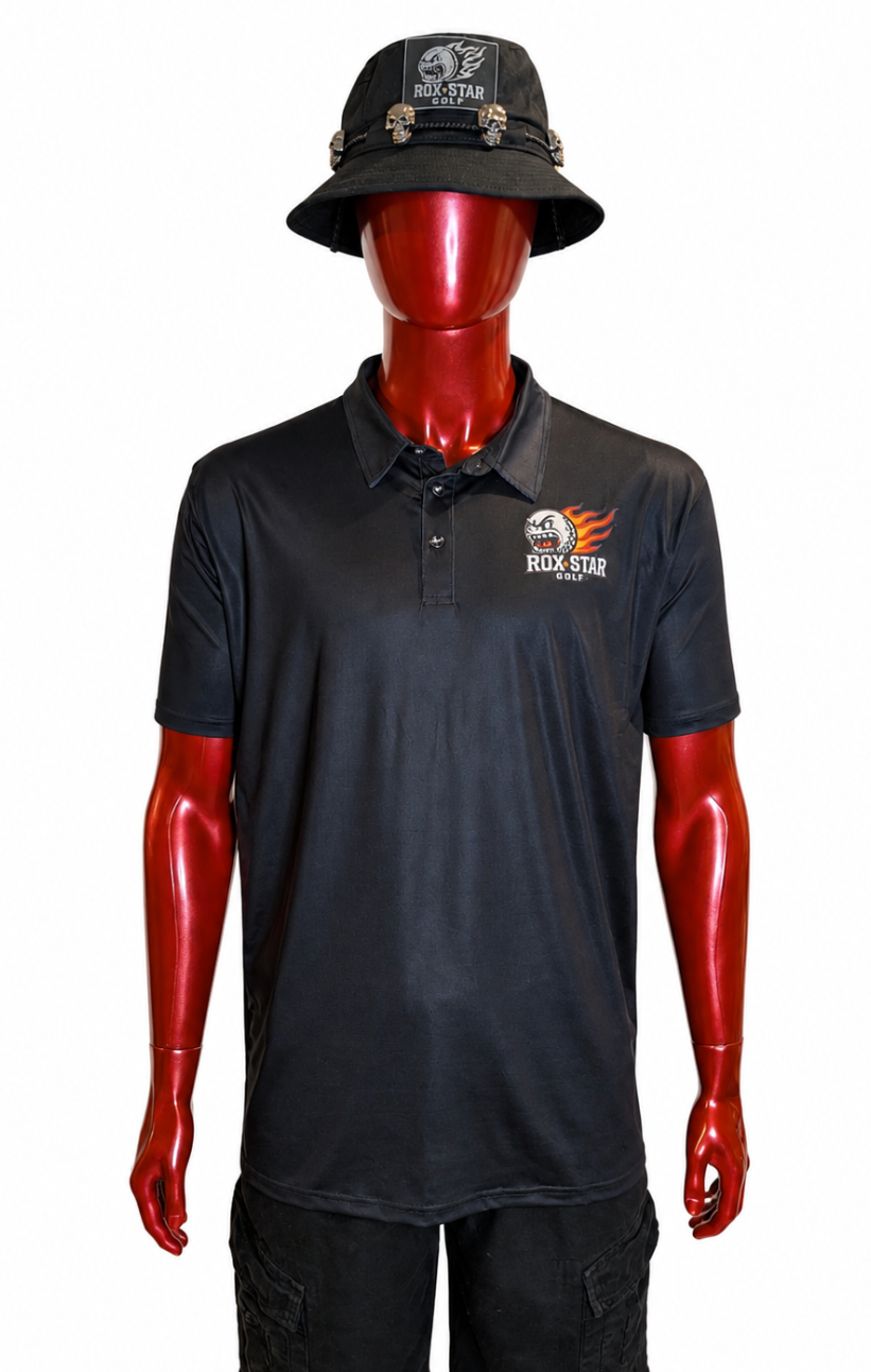 MENS ROX STAR BLACK POLO SHIRT-GRIM REAPER