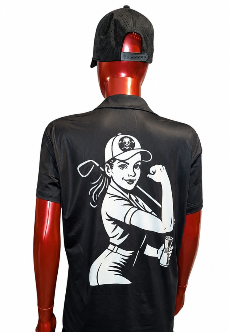 ROX Star Golf – Black Woman's Polo- Girl Power logo-AVAILABLE NOW!!!