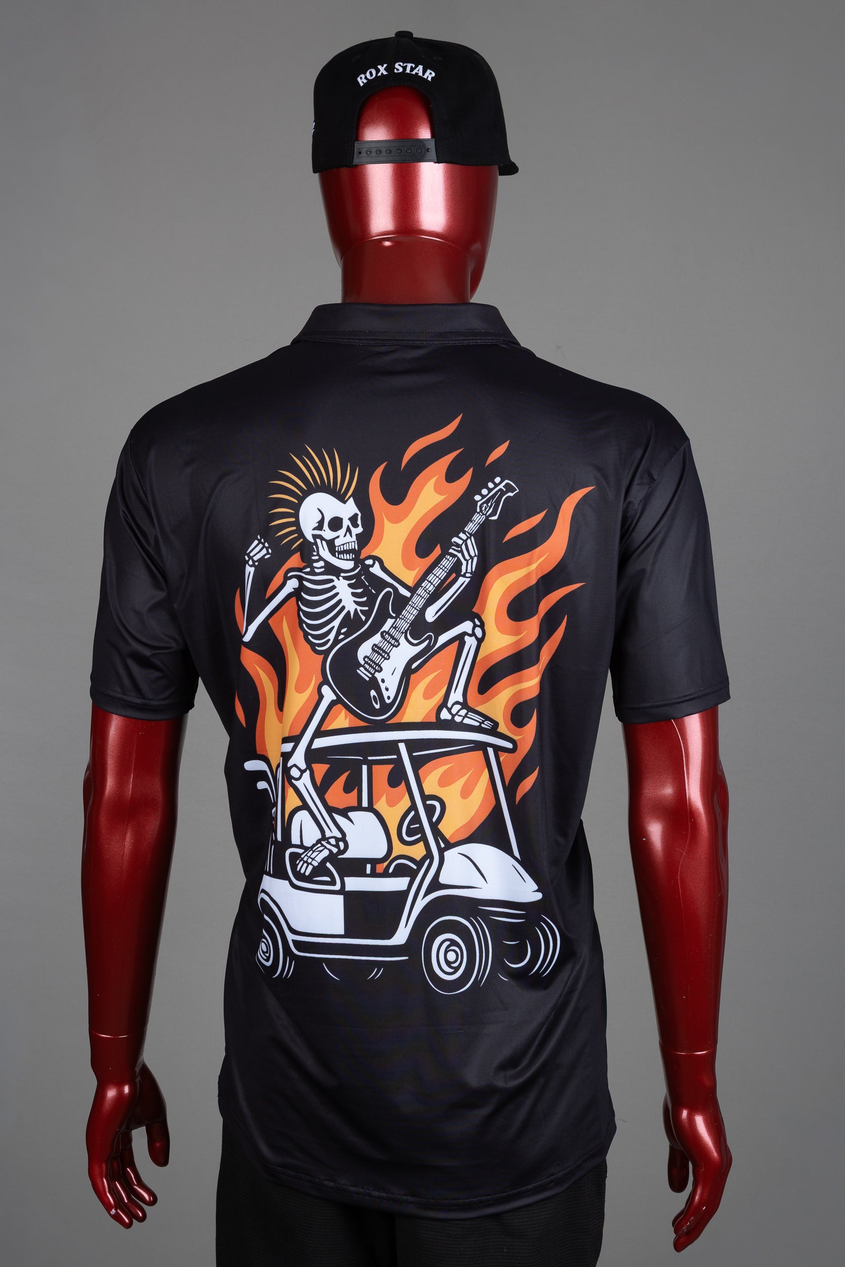 ROX STAR FLAMING GOLF CART POLO SHIRT