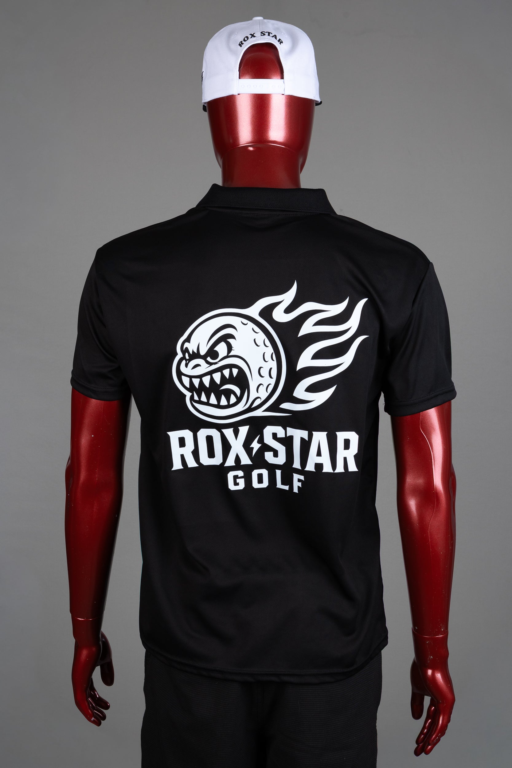 ROX STAR MENS POLO- BLACK REX FRONT AND BACK