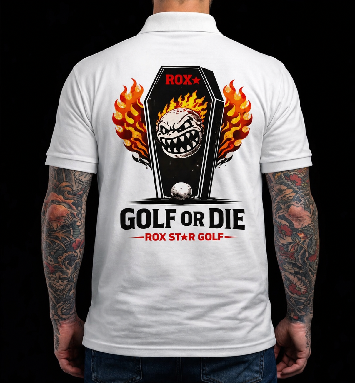 ROX STAR -Golf or Die White Polo – Men's-COMING SOON! PRE ORDER NOW!!